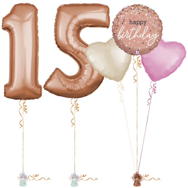 Rose Gold 15th Birthday Balloon Bouquet Set