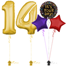 Gold 14th Birthday Balloon Bouquet Set