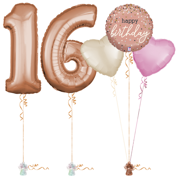 Rose Gold 16th Birthday Balloon Bouquet Set