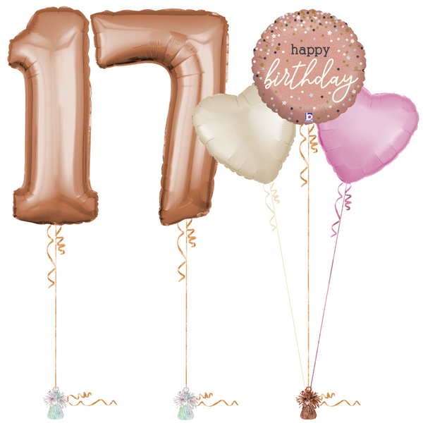 Rose Gold 17th Birthday Balloon Bouquet Set