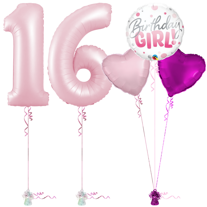 Pastel Pink 16th Birthday Balloon Bouquet Set