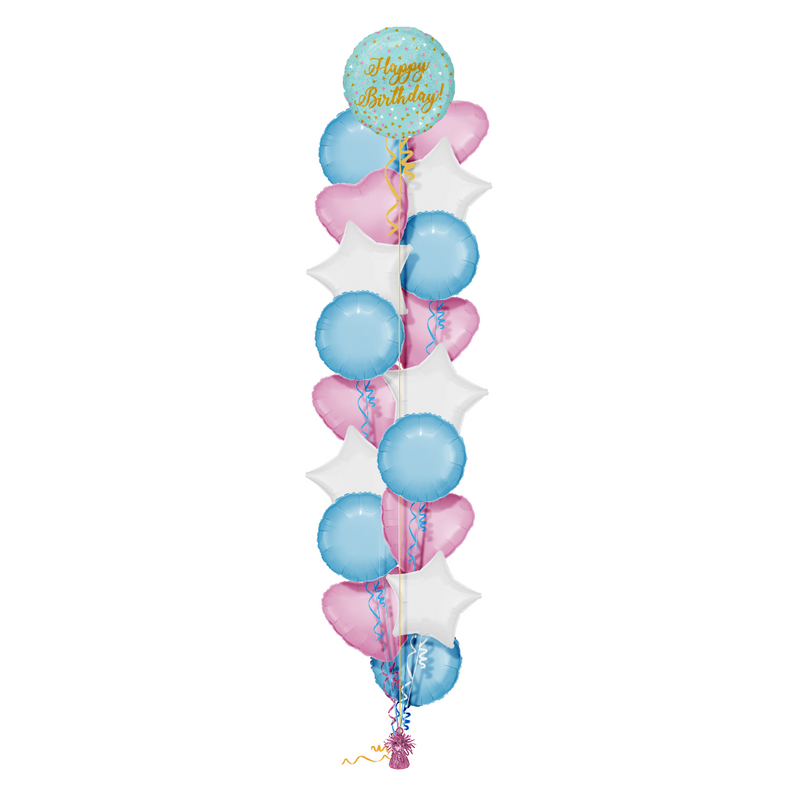 Blue and Gold Sparkles Happy Birthday Balloon Bouquet