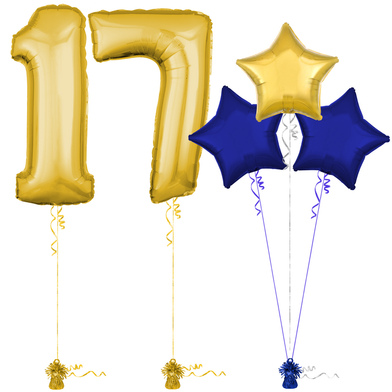 Gold 17th Birthday Balloon Bouquet Set