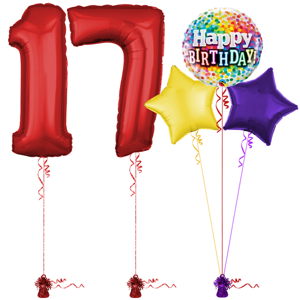 Red 17th Birthday Balloon Bouquet Set