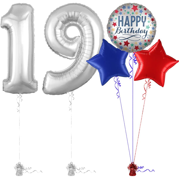 Silver 19th Birthday Balloon Bouquet Set