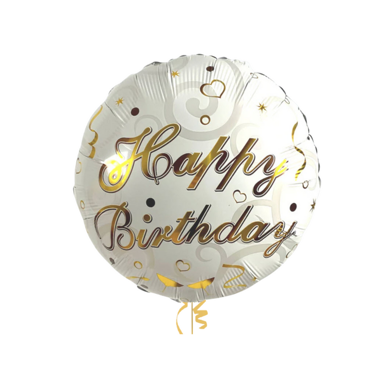 Happy Birthday Classy Gold and White Balloon Bouquet