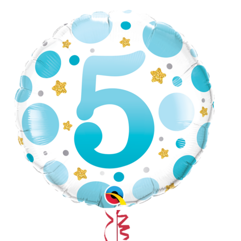 5th Birthday Blue Polka Dots Balloon Bouquet