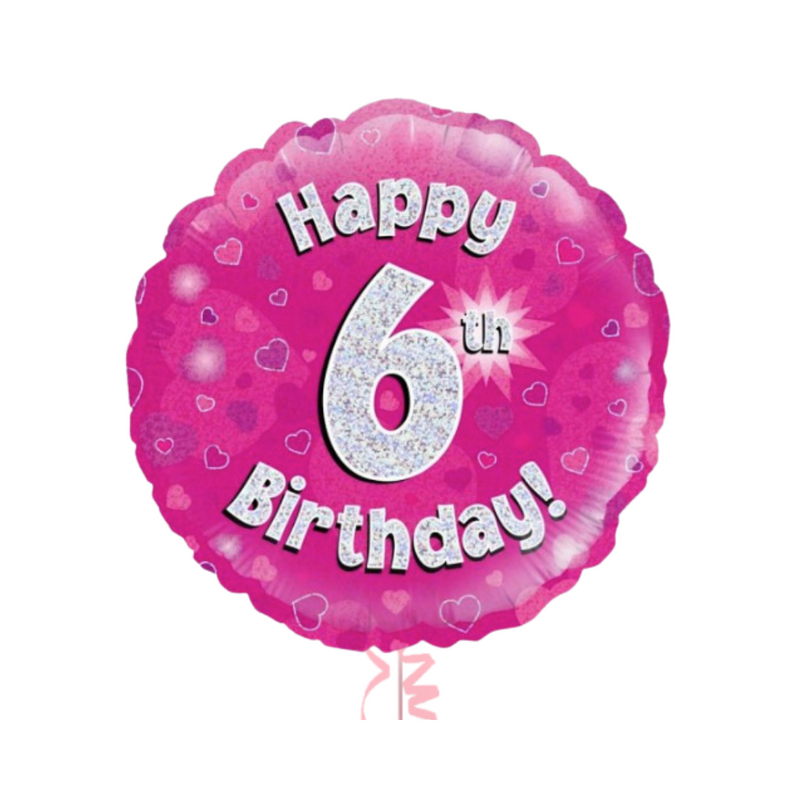 Happy Birthday 6th Pink Foil Balloon Bouquet