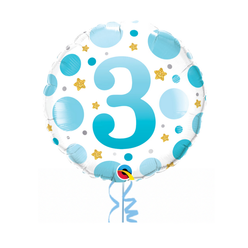 3rd Birthday Polka Dot Blue Balloon Bouquet