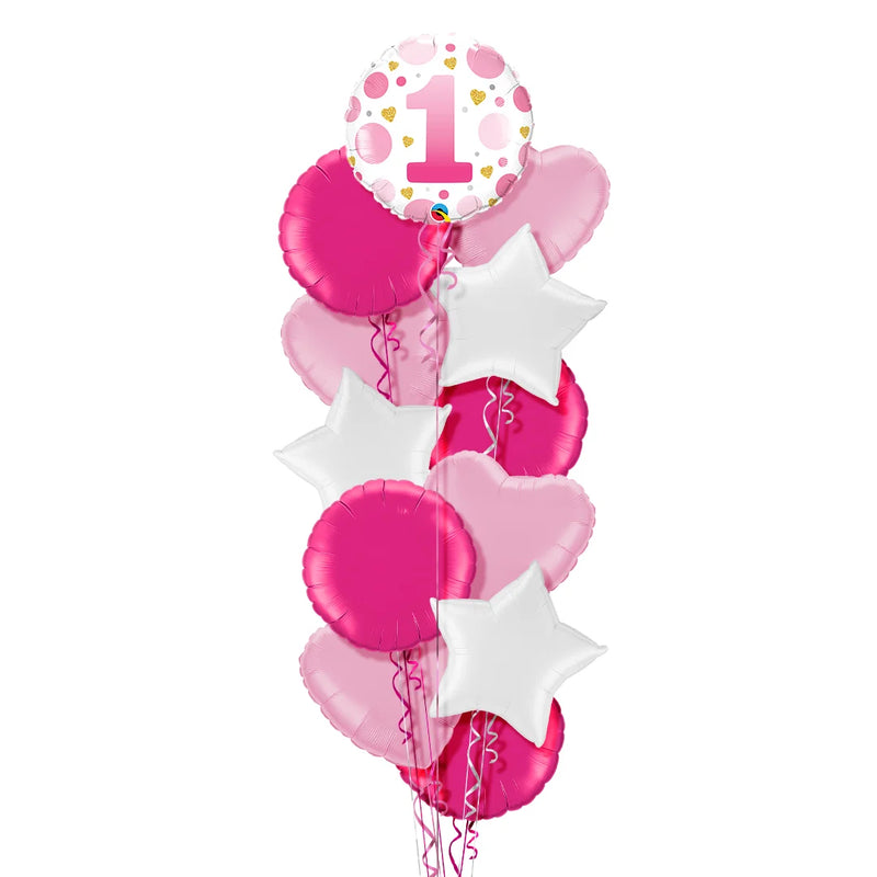 1st Birthday Girl Pink Polka Dot Balloon Bouquet