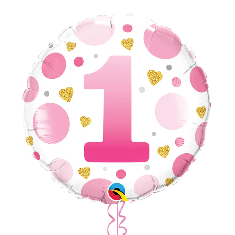 1st Birthday Girl Pink Polka Dot Balloon Bouquet
