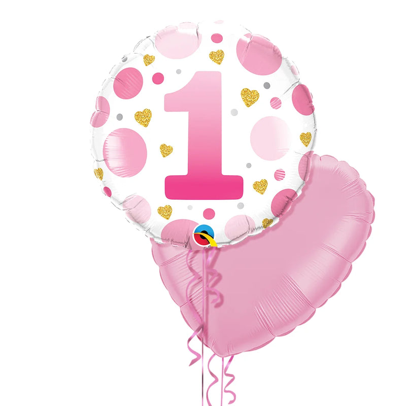1st Birthday Girl Pink Polka Dot Balloon Bouquet