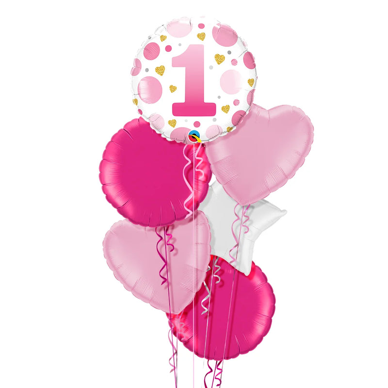 1st Birthday Girl Pink Polka Dot Balloon Bouquet