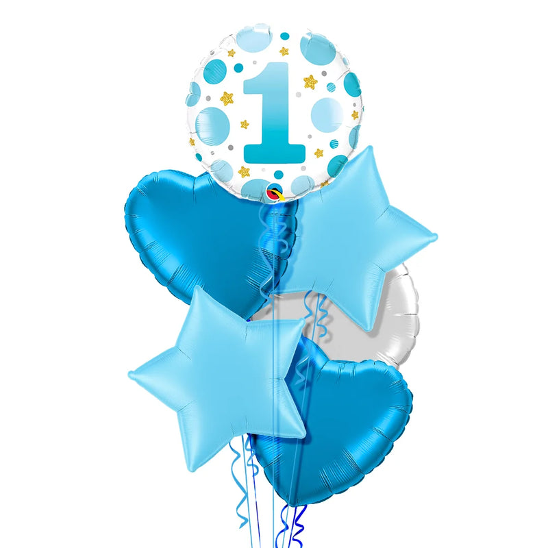 1st Birthday Blue Polka Dot Balloon Bouquet