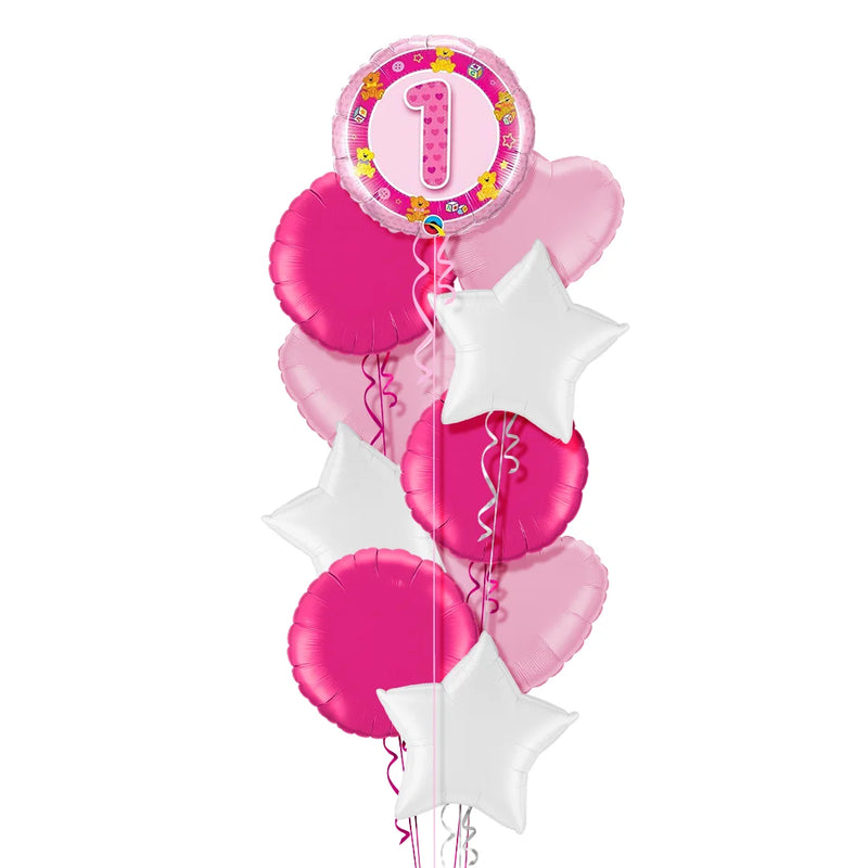 1st Birthday Teddy Bears Pink Balloon Bouquet