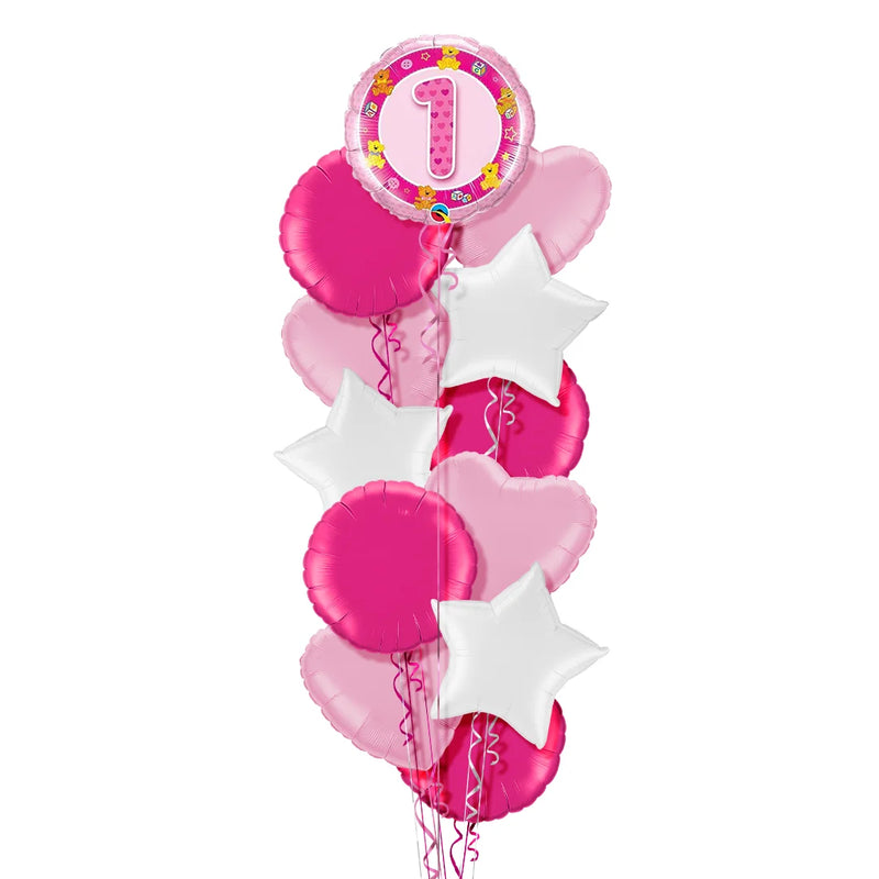 1st Birthday Teddy Bears Pink Balloon Bouquet