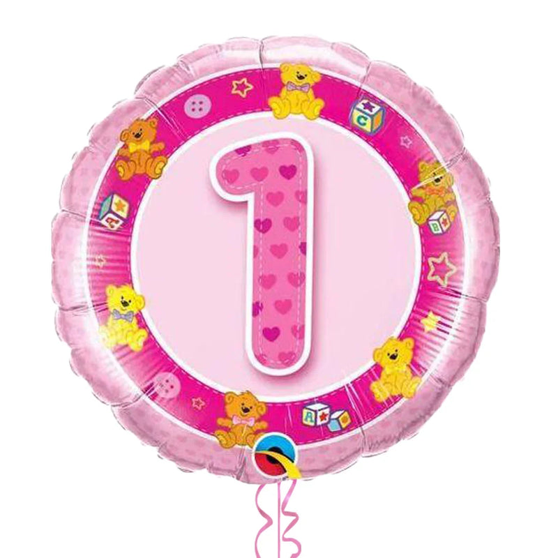 1st Birthday Teddy Bears Pink Balloon Bouquet
