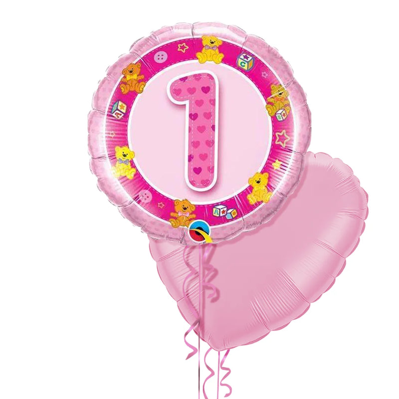1st Birthday Teddy Bears Pink Balloon Bouquet