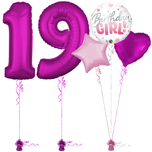 Hot Pink 19th Birthday Balloon Bouquet Set