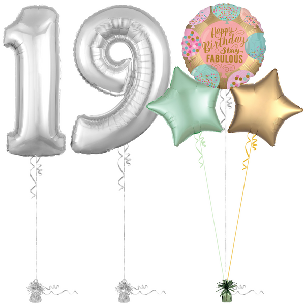 Silver 19th Birthday Balloon Bouquet Set