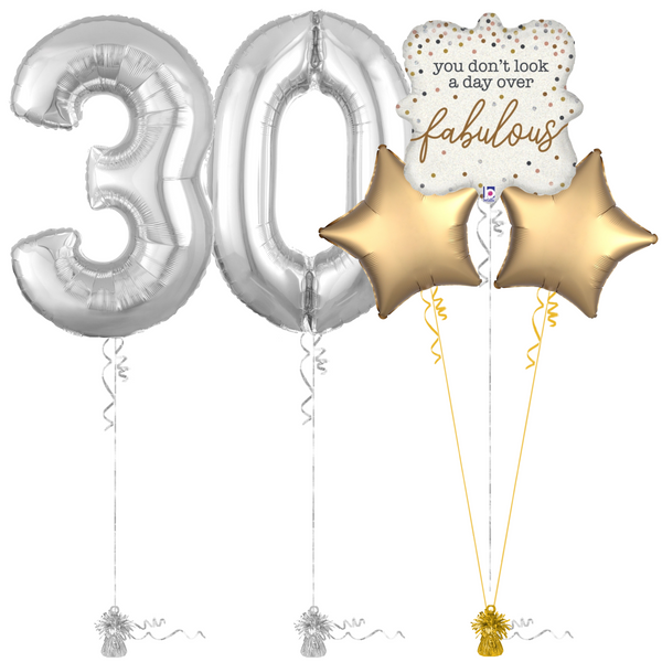 Silver 30th Birthday Balloon Bouquet Set