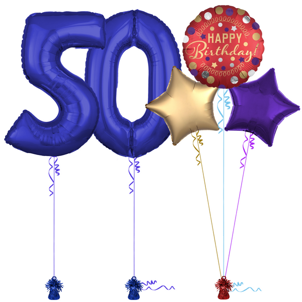 Royal Blue 50th Birthday Balloon Bouquet Set