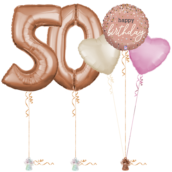 Rose Gold 50th Birthday Balloon Bouquet Set