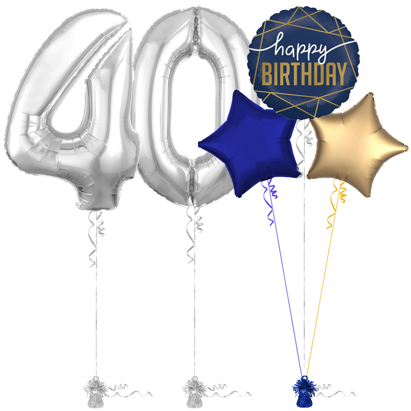 Silver 40th Birthday Balloon Bouquet Set