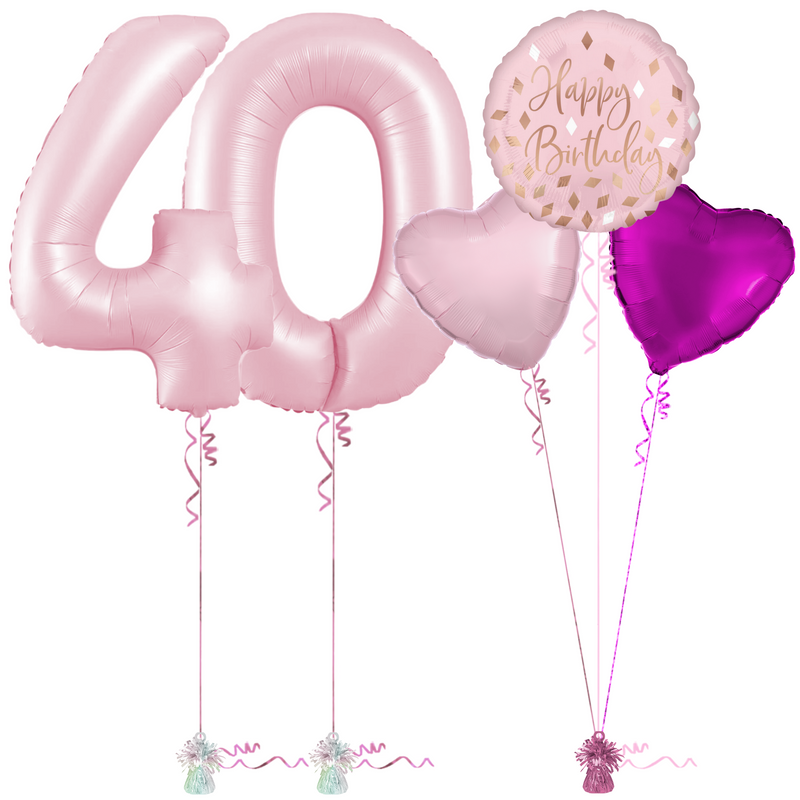 Pastel Pink 40th Birthday Balloon Bouquet Set