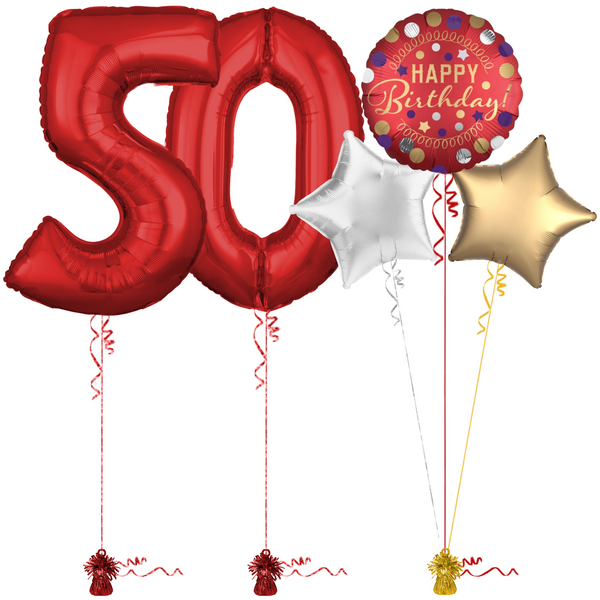 Red 50th Birthday Balloon Bouquet Set