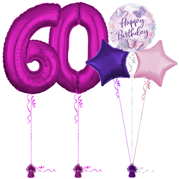 Hot Pink 60th Birthday Balloon Bouquet Set