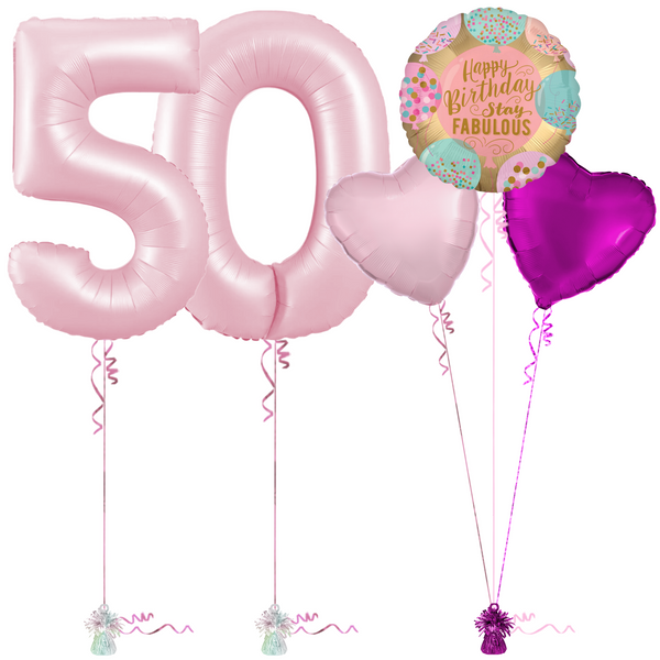 Pastel Pink 50th Birthday Balloon Bouquet Set