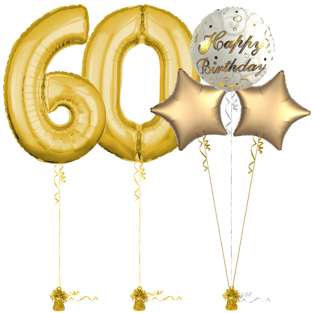 Gold 60th Birthday Balloon Bouquet Set – Balloon Town