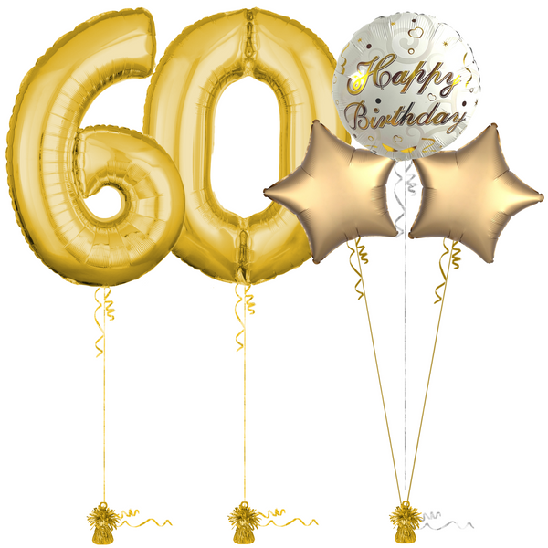 Gold 60th Birthday Balloon Bouquet Set