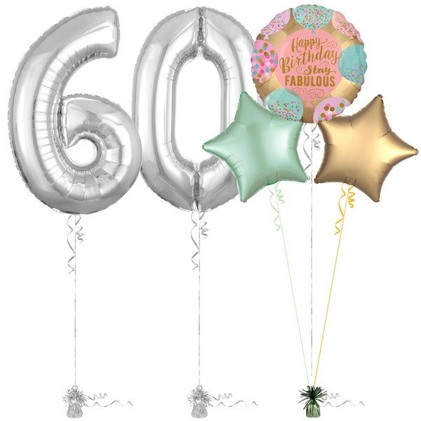 Silver 60th Birthday Balloon Bouquet Set