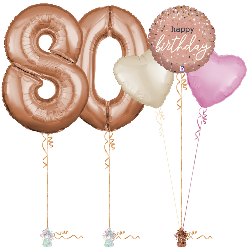 Rose Gold 80th Birthday Balloon Bouquet Set