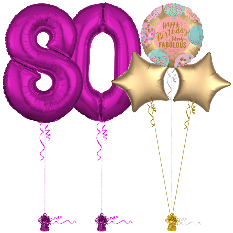 Hot Pink 80th Birthday Balloon Bouquet Set