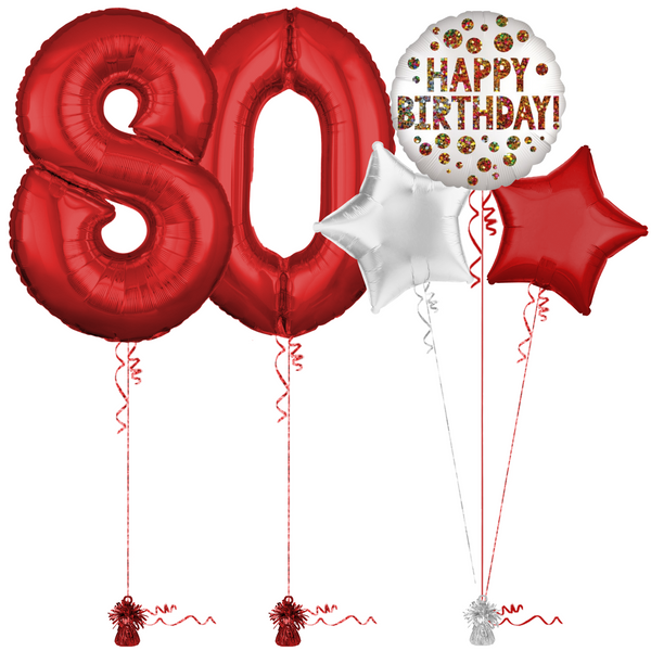 Red 80th Birthday Balloon Bouquet Set