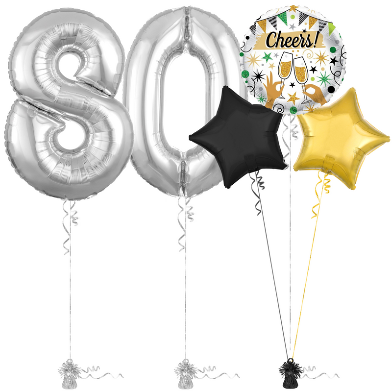 Silver 80th Birthday Balloon Bouquet Set