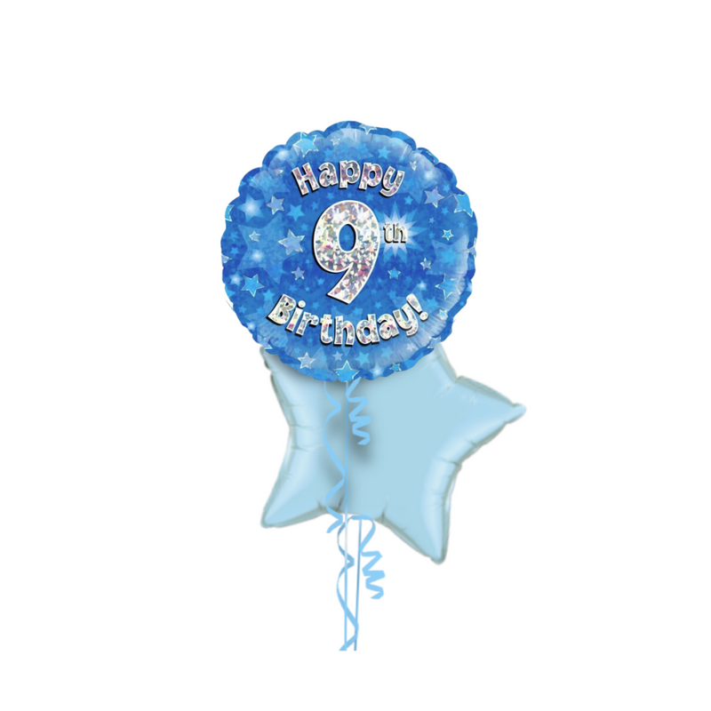 Happy Birthday 9th Blue Foil Balloon Bouquet