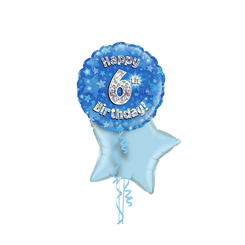 Happy Birthday 6th Blue Foil Balloon Bouquet