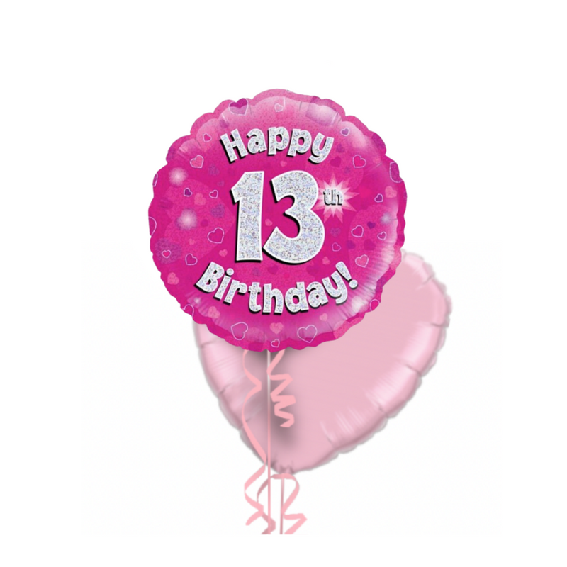 Happy Birthday 13th Pink Foil Balloon Bouquet