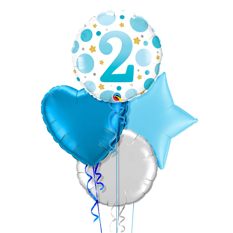 2nd Birthday Blue Dots Balloon Bouquet