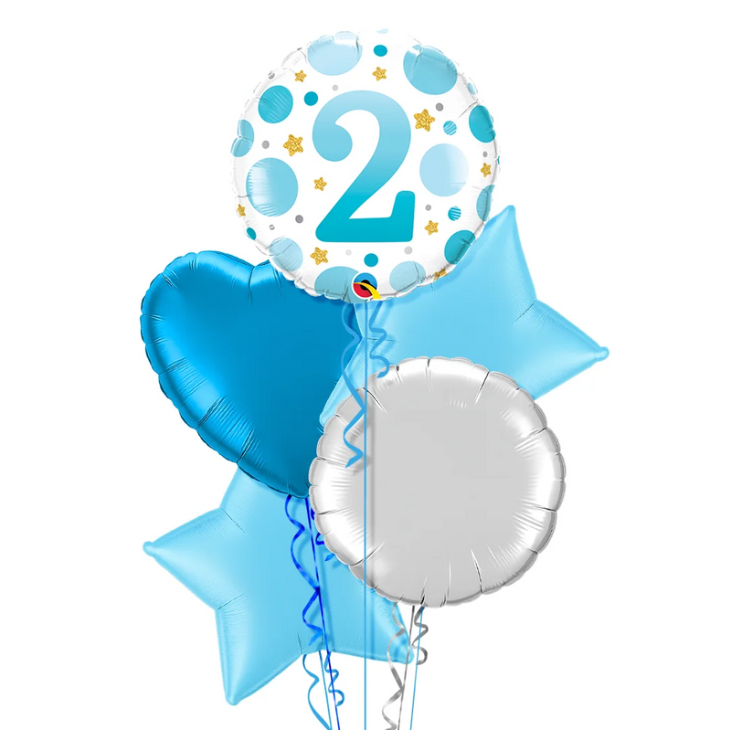2nd Birthday Blue Dots Balloon Bouquet