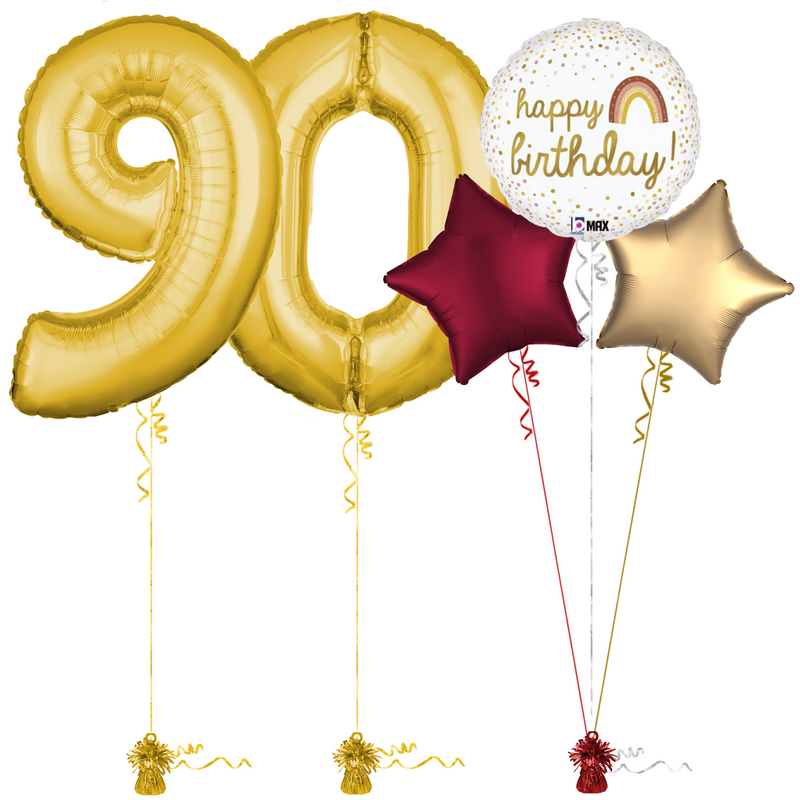 Gold 90th Birthday Balloon Bouquet Set