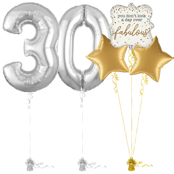 Silver 30th Birthday Balloon Bouquet Set