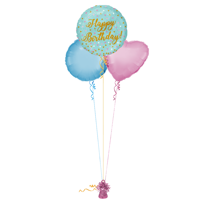 Blue and Gold Sparkles Happy Birthday Balloon Bouquet