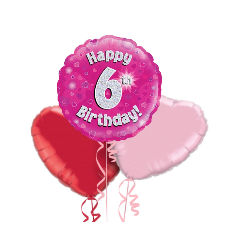 Happy Birthday 6th Pink Foil Balloon Bouquet