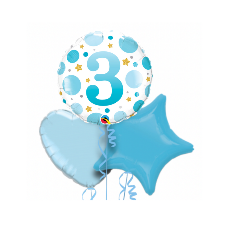 3rd Birthday Polka Dot Blue Balloon Bouquet