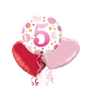 Happy Birthday 5th Pink Polka Dot Foil Balloon Bouquet